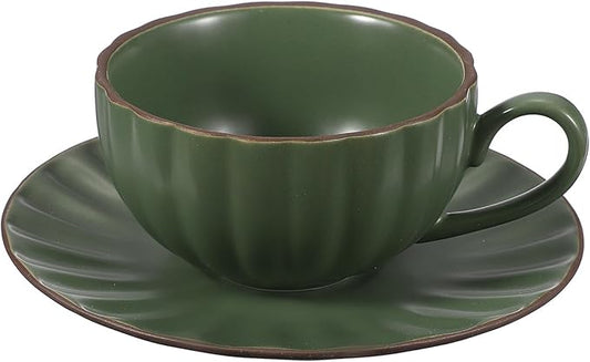 uxcell Handmade Vintage Espresso Cups, 8 oz Coffee Cups and Saucers Ceramic Tea Cup with Handle Dishwasher and Microwave Safe for Latte Cappuccino Milk Office Home Gifts, Dark Green