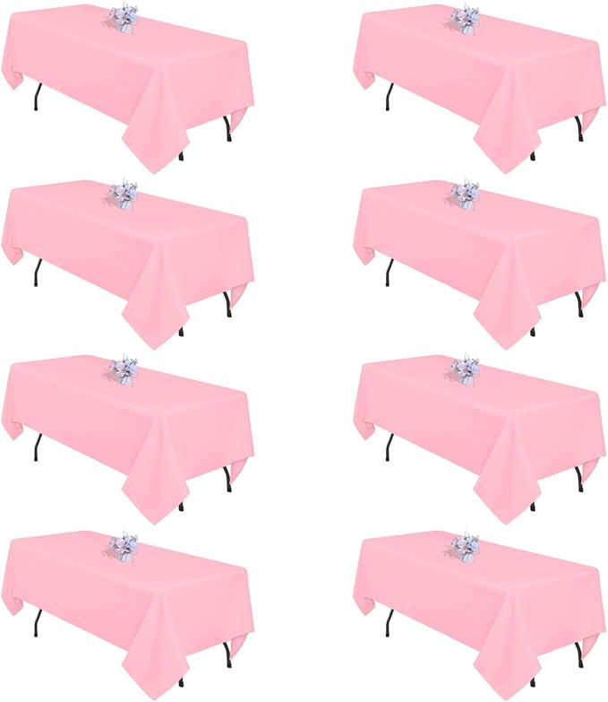 8 Pack Pink Valentine's Day Tablecloth 60x126 Inch Rectangle Table Cloth For 8 Foot Rectangle Tables, Wrinkle Resistant Washable Polyester Fabric Rectangular Cover For Dining Banquet Wedding Party