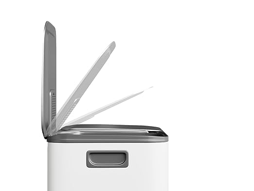 Garvee Trash Can, 2 x 8 gal (2 x 30 L) Garbage Can for Kitchen Dual Compartment Recycling Kitchen Step Trash Bin, Stainless Steel Trash and Recycle Bin Combo with Soft-Close Lid, Grayish-White