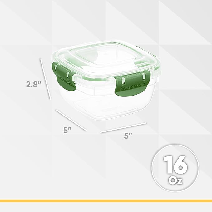 Superio Plastic Food Storage Containers with Airtight Lids, 8 Pack- 16 Oz, BPA Free, Leakproof, Stackable, Microwave, Dishwasher, Freezer Safe, Green