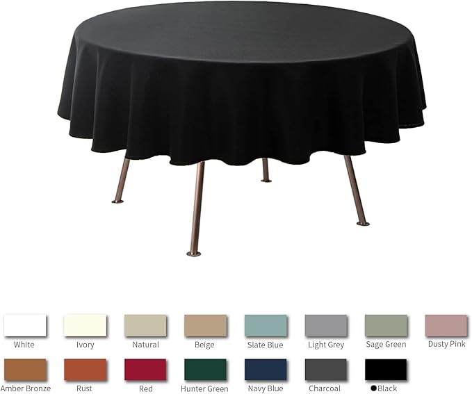 maxmill Round Linen Looking Textured Tablecloth Spill-Proof Wrinkle Free Soft Jacquard Table Cloth for Circular Table Cover, for Dining Room Buffet Banquet Parties Holiday Dinner, 70 Inch Black