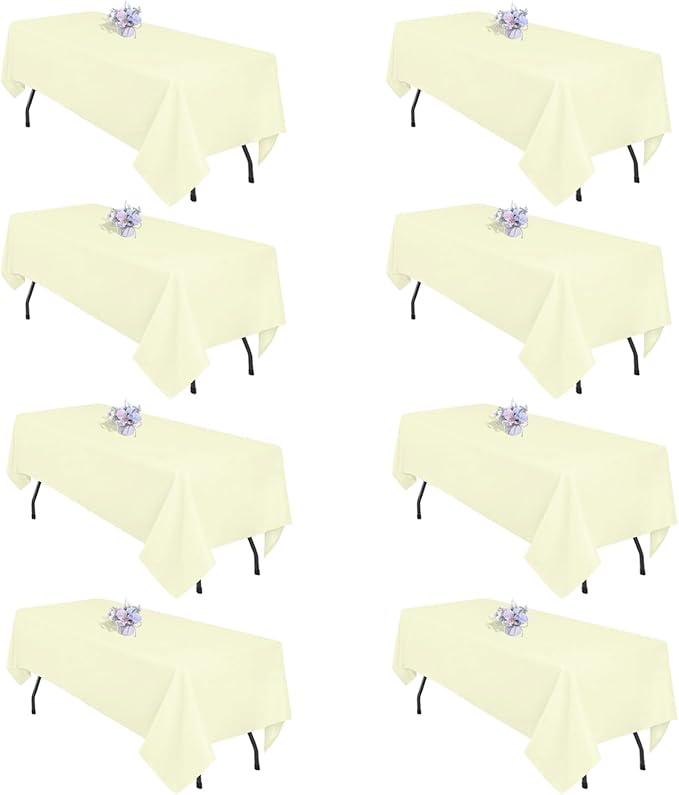 8 Pack Beige Table Cloth 60x126 Inch Rectangle Tablecloths for 8 Foot Rectangle Tables, Wrinkle Resistant Washable Polyester Fabric Rectangular Table Cover for Dining Banquet Wedding Party
