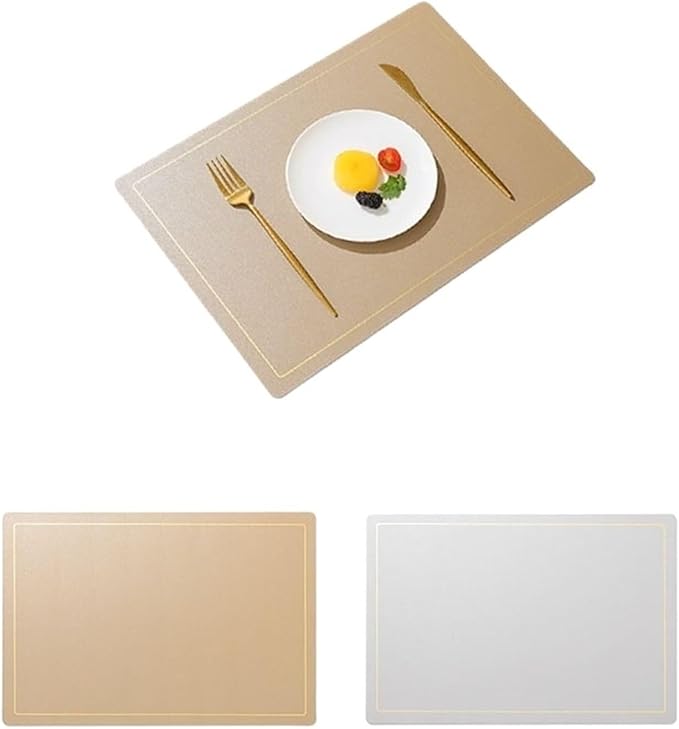 Double-Sided Color Black Red Placemats Set of 1/4/6 Gold Edge PU Leather Place Mats Indoor & Outdoor for Patio Table(SG Gold Grey,1set)