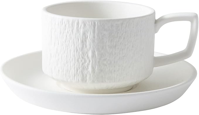 Rock Texture Embossed Ceramic Coffee Set Tea Set,Cappuccino Espresso,Novelty Ceramic cup and Saucer for Friends/Women/Men/Mother/Father,6 oz,White