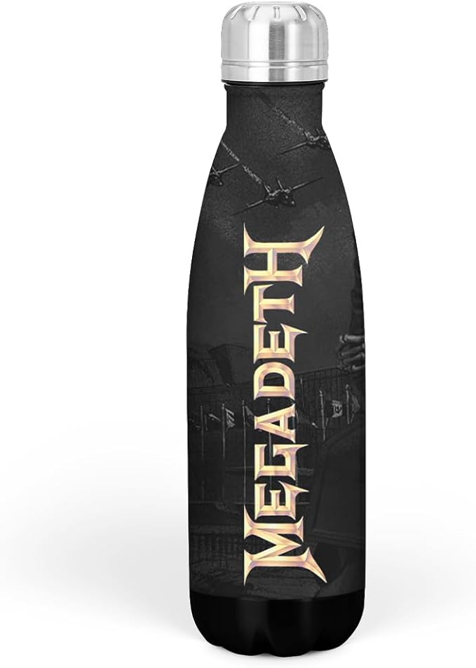 Rocksax Megadeth Classic Logo Vacuum Insulated Stainless Steel Water Bottle – 16.9 fl oz Hot and Cold Rock Band Collectible Drink Bottle – 500 mL Capacity