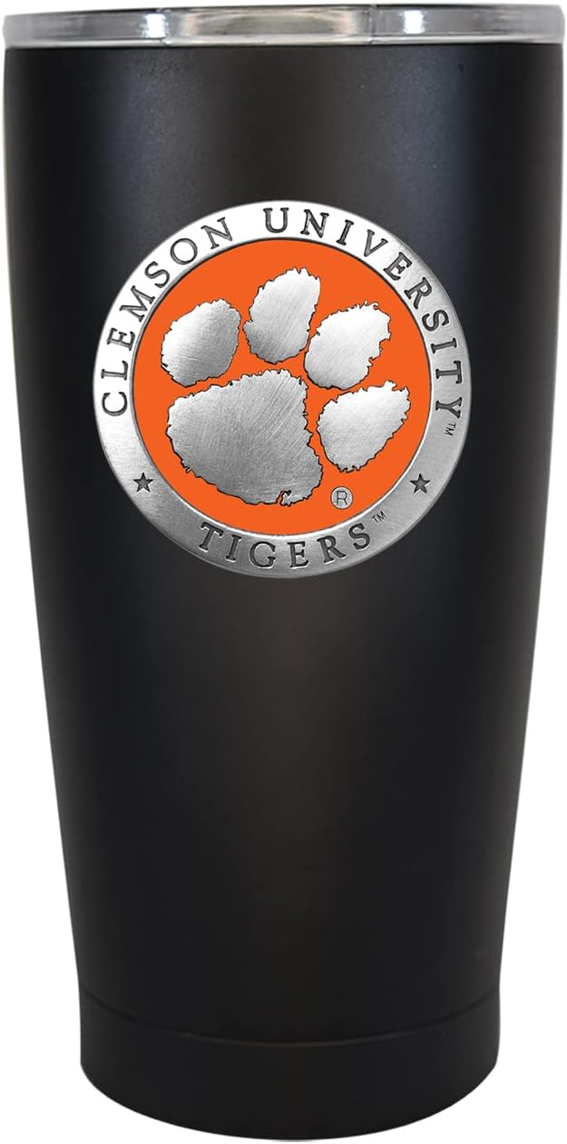 Heritage Pewter Clemson 15 oz. Tumbler - Black | Durable Insulated Tumbler Cup for Cold & Hot Drinks | Thermal Travel Mug for Coffee | Intricately Crafted Metal Pewter Inlay