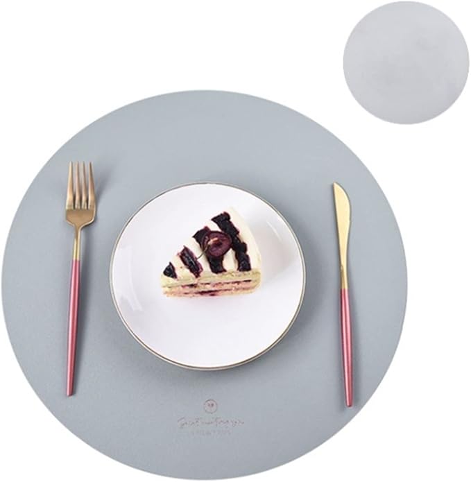 Pink PU Home Placemats and Coasters Set Washable Round Table Mat Waterproof Coffee Mats Heat- Table Place Mat(Circle Grey)