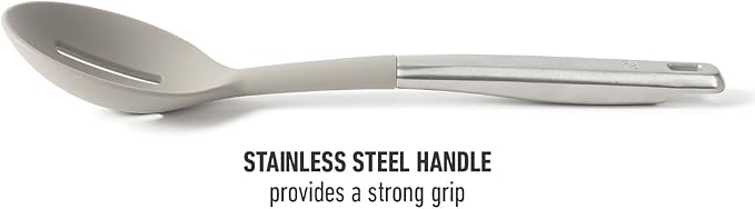 Calphalon Prime Stainless Steel Slotted Kitchen Spoon/Skimmer W/Taupe Silicone Head