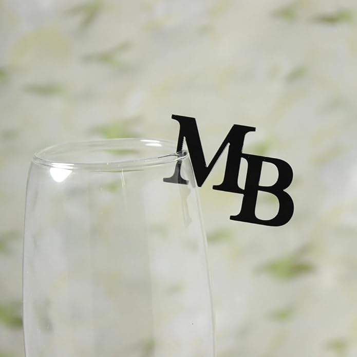 50pcs Personalized Wine Glass Charms,Acrylic Wedding Drink Initial Tags,Drink Stirrers Glass Markers, Champagne Toasting Tags Cocktail Charms
