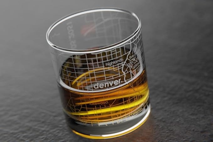 Well Told Engraved Denver Colorado Map Rocks Glass, Old Fashioned Whiskey Glass (11 oz, Clear) Etched Whiskey Glass, Gifts For Whiskey Lovers