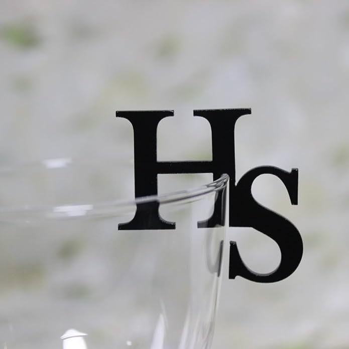 50pcs Personalized Wine Glass Charms,Acrylic Wedding Drink Initial Tags,Drink Stirrers Glass Markers, Champagne Toasting Tags Cocktail Charms