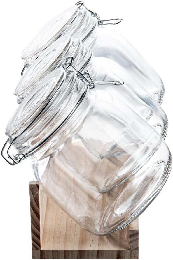 Restaurantware-Vetri 30.4 Ounces Glass Storage Jars, 3-Piece Dishwashable Glass Cookie Jars - Airtight Seal, Hot & Cold Friendly, Clear Candy Container, For Kitchen, Laundry, Or Storage