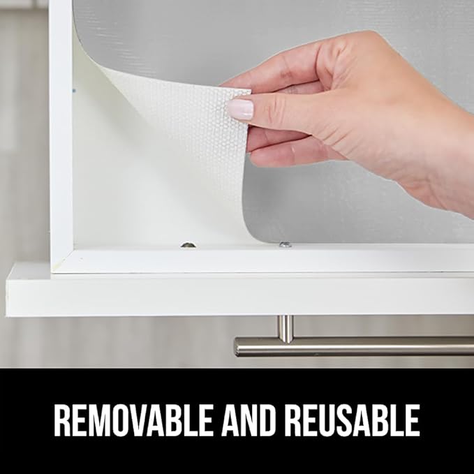 GORILLA GRIP DripGuard Shelf Liner, Non Adhesive Drawer and Kitchen Cabinet Protector, 24x240 Inch, Slip Resistant BPA Free Smooth Surface Plastic Liners for Cabinets, Bathrooms, Closets, Light Gray