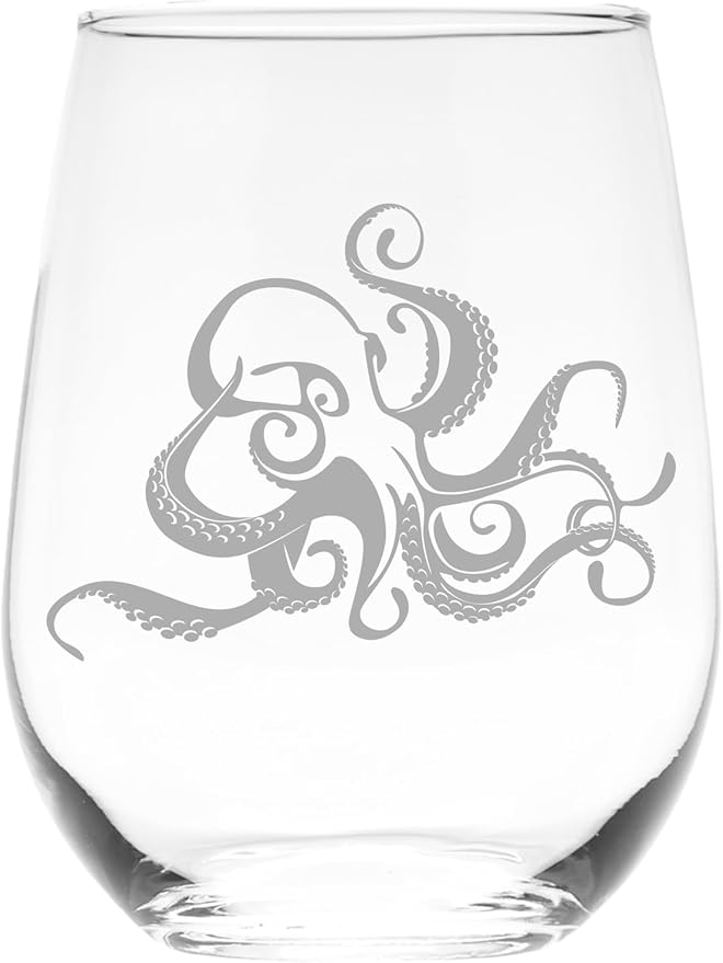 C M Octopus 17 oz Stemless Wine Glass - Octopus Themed Gift for Men and Women