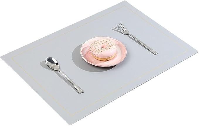 Leather Placemats Washable Table Pad Mat Rectangular Double Sided Tablemats Stain- Dining Disc Bowl Non-Slip Decoration(Gray)
