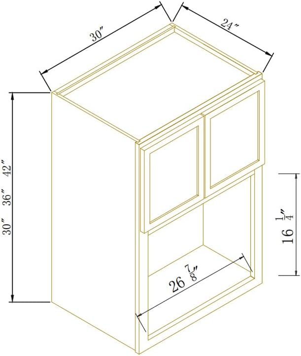Solid Wood RTA Wall Microwave Cabinet with Open Shelves – Shaker Style, Space-Saving Kitchen Pantry Storage, Durable and Versatile Wall-Mounted Organizer (NT-Origami White, 30" W x 24" D x 36" H)