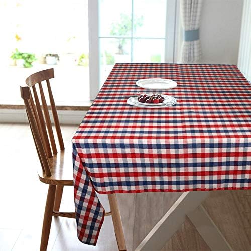 Urban Villa Tablecloth Buffalo Check Table Cloth Tabletop Cover Kitchen Dining Tablecloth 100% Cotton Parties Holiday Dinner Red/Blue/White Rectangle 60X84 Inches 6-8 Seats Table Cloth