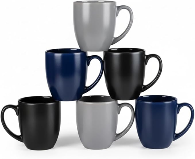 GBhome 16oz Coffee Mugs Set of 6, Large Ceramic Coffee Mugs for Man, Woman, Dad, Mom, Modern Coffee Mugs Set with handle for Tea/Latte/Cappuccino/Milk/Cocoa. Dishwasher&Microwave Safe,Multi-Color