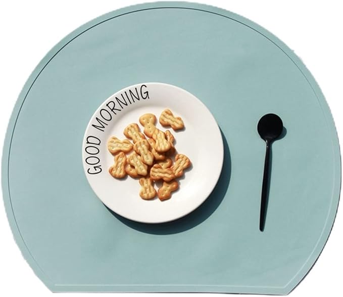 Set of 1/4 Silicone Placemats for Dinner Table Half Round Kids Placemats Non-Slip Heat Table Mats Coffee Mats(RS Mint,33X38CM_4PCS 33X38CM)