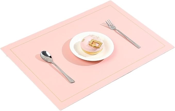 Leather Placemats Washable Table Pad Mat Rectangular Double Sided Tablemats Stain- Dining Disc Bowl Non-Slip Decoration(Pink)