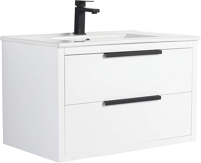 Fine Fixtures Kingsford Modern 30 Inch Bathroom Vanity with Sink, White Finish, Elegant Bathroom Vanities for Modern Homes, Stylish Storage Solutions for Bathrooms