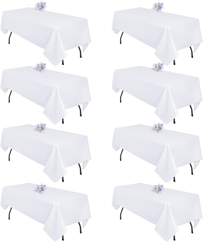 8 Pack White Table Cloth 60x102 Inch Rectangle Tablecloths for 6 Foot Rectangle Tables, Wrinkle Resistant Washable Polyester Fabric Rectangular Table Cover for Dining Banquet Wedding Party