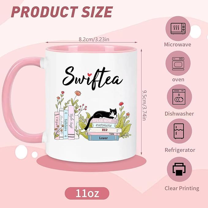 Funny Coffee Mug Swiftea Album Coffee Mug Gift for Singer Fans Womens Girls 11oz White and Pink Double Sided