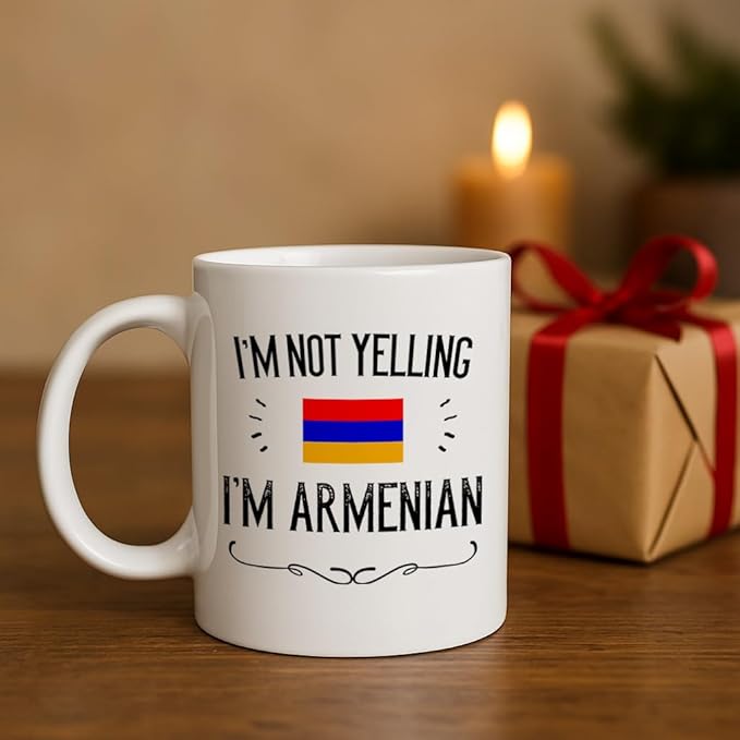 Casitika Funny Armenian Gifts. I'm Not Yelling I'm Armenian Coffee Cups. Ceramic Mug. Armenia Proud Gift Idea Featuring The Armenia Flag. (11 oz White)
