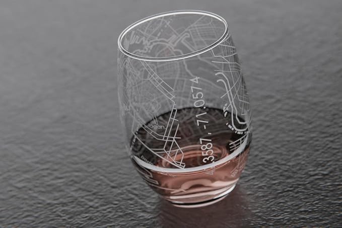 Well Told Engraved Boston Massachusetts Map Stemless Glass (15 oz, Clear) City Map Wine Glass, Custom Gift for Wine Lovers