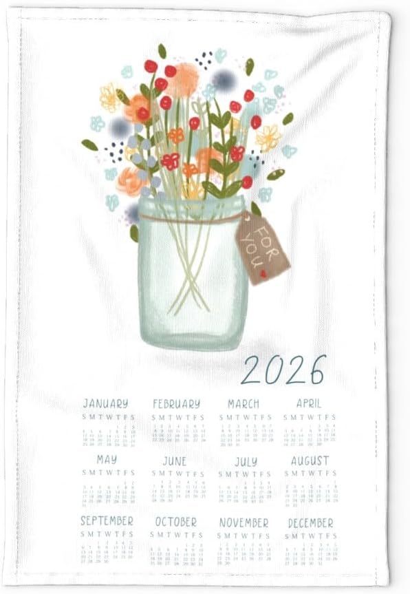 Floral 2026 Calendar, Linen 2026 Calendar (Teatowel+ Dark Wooden Hanger)