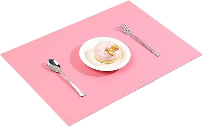 Leather Placemats Washable Table Pad Mat Rectangular Double Sided Tablemats Stain- Dining Disc Bowl Non-Slip Decoration(Bright Pink)