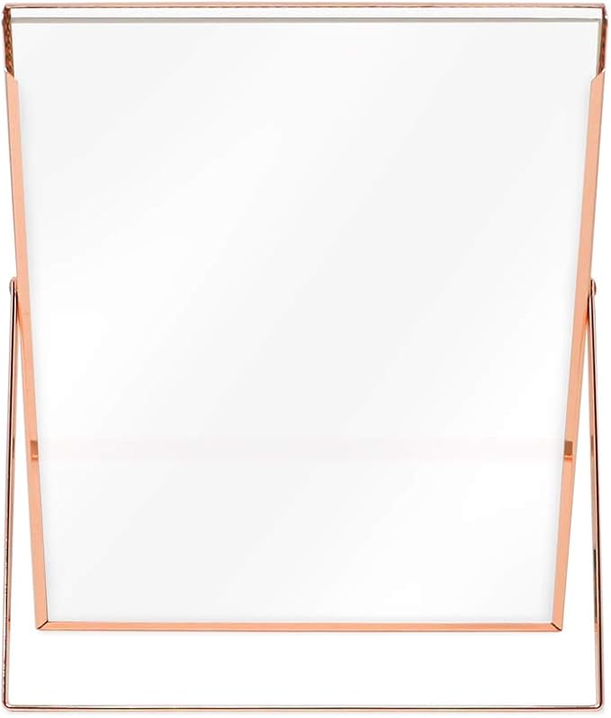 Laura Ashley 8x10 Rose Gold Bamboo Metal Picture Frame (Vertical) with Pull-Out Easel Stand, Made for Tabletop, Counterspace, Shelf and Desk