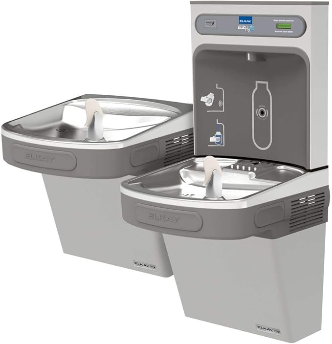 Elkay EZSTLG8WSLK EZH2O Bottle Filling Station & Versatile Bi-Level ADA Cooler, High Efficiecny Non-Filtered 8 GPH Light Gray