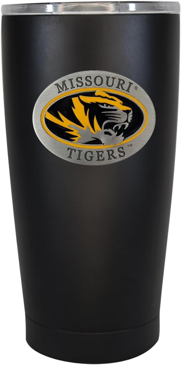 Heritage Pewter Missouri 15 oz. Tumbler - Black | Durable Insulated Tumbler Cup for Cold & Hot Drinks | Thermal Travel Mug for Coffee | Intricately Crafted Metal Pewter Inlay