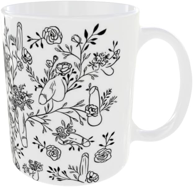 Floral Line Art Penis Mug | Funny Minimalist Adult Mug | Botanical Phallic Design | 11 oz & 15 oz Coffee Cup | Gift for Him or Her (11, Fluid Ounces)