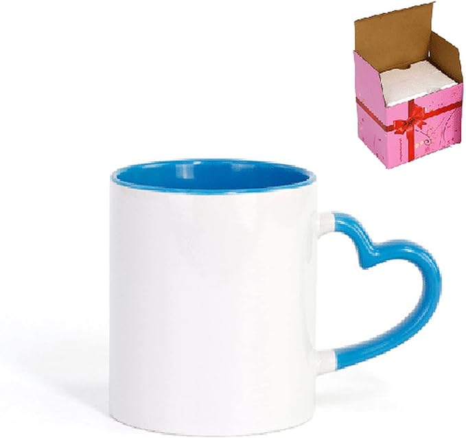 Ceramic Mug DIY Photo Heart Shape Handle Color Inside and Color Hand Cup Customized Pictures Logo Name Text Creative Cut Gifts(Blue-2)