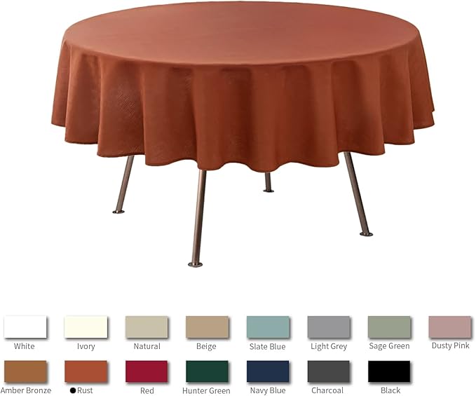 maxmill Round Slubby Textured Tablecloth Spill-Proof Wrinkle Free Soft Jacquard Table Cloth for Circular Table Cover, for Dining Room Harvest Thanksgiving Parties Holiday Dinner, 70 Inch, Rust