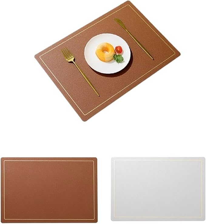 Double-Sided Color Black Red Placemats Set of 1/4/6 Gold Edge PU Leather Place Mats Indoor & Outdoor for Patio Table(SG Brown Grey,1set)