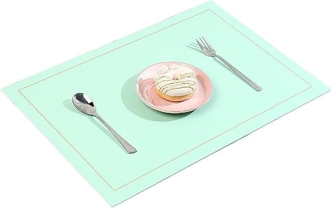 Leather Placemats Washable Table Pad Mat Rectangular Double Sided Tablemats Stain- Dining Disc Bowl Non-Slip Decoration(Light Green)