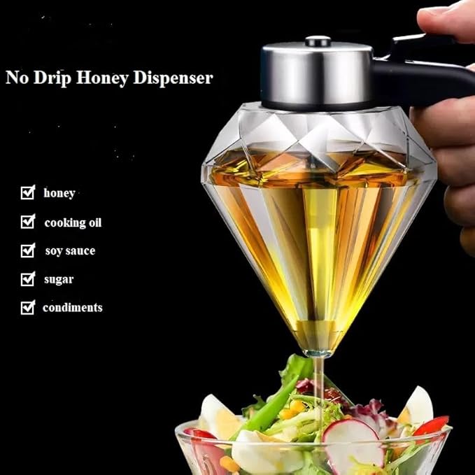 Honey Dispenser with Stand - 8 oz Clear Glass Jar with No-Drip Dipper & Flip Top Lid | Leak-Proof Kitchen Dispenser for Maple Syrup, Cooking Oil, Seasonings