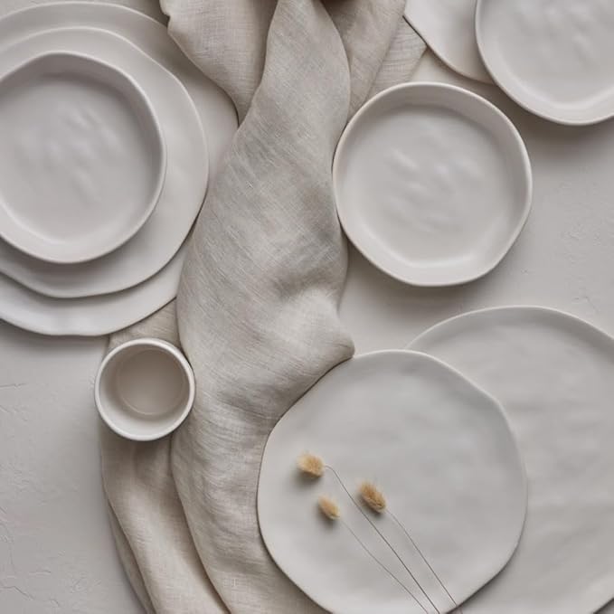 Stone by Mercer Project HEKONDA Modern Stoneware 32-Piece Dinnerware Set, Plate and Bowl Set, Dish Set for 8, Beige