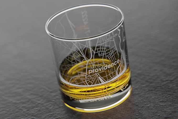 Well Told Engraved Providence Rhode Island Map Rocks Glass, Old Fashioned Whiskey Glass (11 oz, Clear) Etched Whiskey Glass, Gifts For Whiskey Lovers
