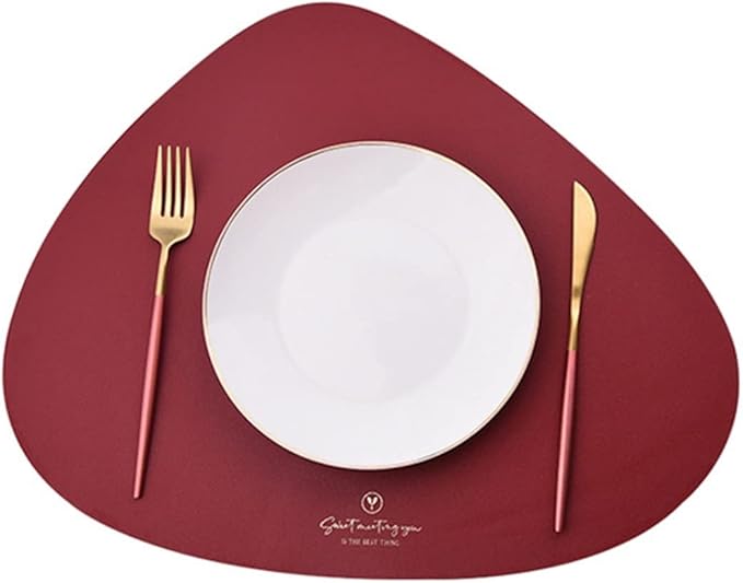 Waterproof & Oil-Proof PU Leather Table Mat Set - Non-Slip & Heat-Insulation Pad with One Coaster Ideal for Table Decor(Red)