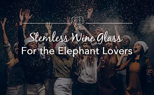 C M Elephant Stemless Wine Glass, 17 oz - Elephant Themed Gift for Men and Women - 1 Piece (Style E1)