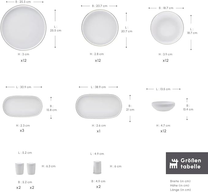 Karaca Streamline New Saturn 59-Piece Dinnerware Set for 12 People,New Generation Bone, Dinner Plates, Pasta Bowls,Salad/Cereal Bowls,Side Plates, Serving Platters,Porcelain Crockery Set, White Gold