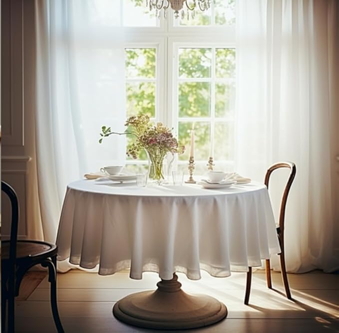 EVERLY 100% Pure Linen Round Tablecloths 80Inch Round Machine Washable Tablecloth for Thanksgiving,Decorative Halloween,Buffet Parties,Picnic,Events,Weddings and Restaurants-White