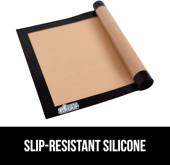 GORILLA GRIP Reusable Nonstick Silicone Baking Mat, 2-Pack, BPA-Free Oven Safe Food Liner for Toaster Ovens, Mini Cookie Sheets, Easy Clean, Holiday Baking Essentials, 11.75x8.25, Quarter Sheet, Black