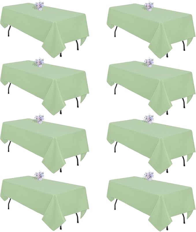 8 Pack Sage Green Table Cloth 60x102 Inch Rectangle Tablecloths for 6 Foot Rectangle Tables, Wrinkle Resistant Washable Polyester Fabric Rectangular Table Cover for Dining Banquet Wedding Party