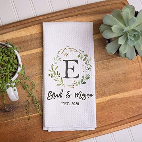 | Custom Waffle Weave Dish Towel | Personalized Kitchen Towel | Housewarming Wedding Gift | Personalized Dish Towel | Engagement Present | Couple Present Registry Monogram Valentines Day