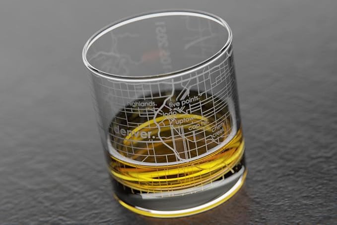 Well Told Engraved Denver Colorado Map Rocks Glass, Old Fashioned Whiskey Glass (11 oz, Clear) Etched Whiskey Glass, Gifts For Whiskey Lovers